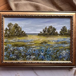 Texas Landscape Oil Painting Original Art Bluebonnets Hill Country Art Oak Tree Forest Painting Texas Wall Art Texas Mountain Artwork