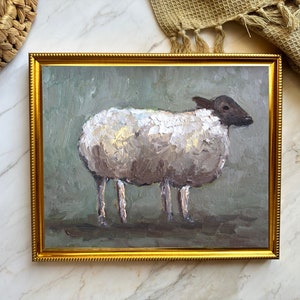 Sheep Painting Print Original Oil Painting Sheep Wall Art Farm Animal Artwork Pasotral Lamb Painting Blackface Sheep Art Poster