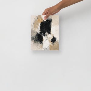 Abstract Neutral Original Oil Painting Print Modern Minimal Artwork Textured Beige Black Wall Art Poster