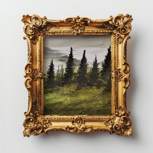 Druck Wald Kiefer Original Ölgemälde Berglandschaft Dunklen Wald Neblig Landschaft Stimmungsvolle Malerei Wand Kunst Wohnkultur