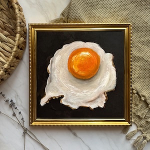 Impresión de huevo, pintura al óleo original, póster de comida, bodegón de huevo, arte de pared de cocina de granja, arte de desayuno, arte melancólico, decoración del hogar