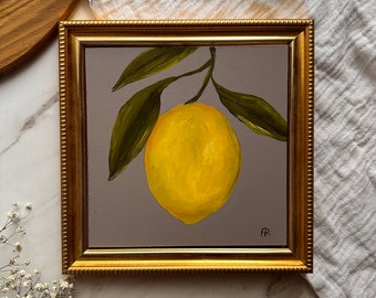 Lemon Original Oil Painting Fruit Hand Painted Art Unframed Lemon Still Life Painting Lemon Wall Art Fruit Artwork Moody Oil Painting