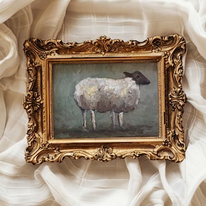 Impresión de pintura de ovejas, pintura al óleo original, arte de pared de ovejas, obra de arte de animales de granja, pintura de cordero pasotral, póster de arte de oveja de cara negra