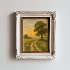Countryside Landscape Original Painting Wall Art Print Watercolor Meadow Path Art Oak Tree Landscape Art Rustic Wall Decor Nature Poster