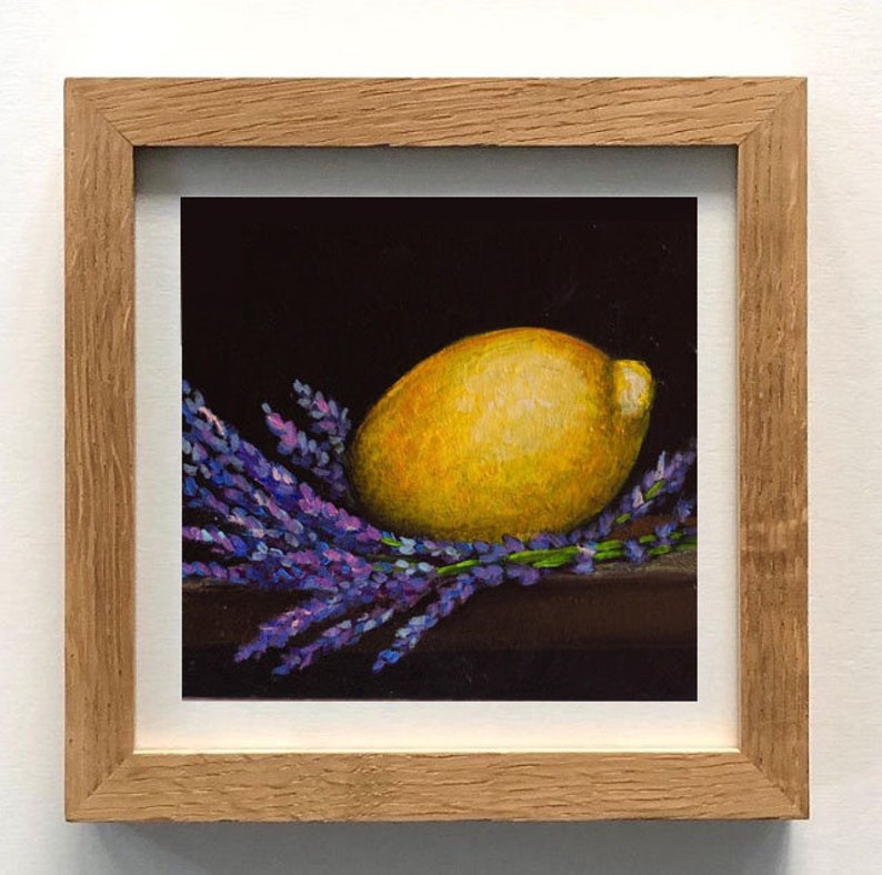 Lemon Painting Original Oil Lavender Still Life Citrus Fruit Wall Art Artwork Decor