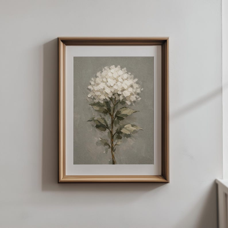 White Hydrangea Oil Painting Print, Neutral Wall Art, Floral Artwork ...