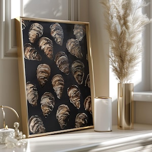Original Oil Painting Oysters Art Moody Seafood Still Life Shells Painting Coastal Wall Art Home Decor Sea Shell Artwork Gift