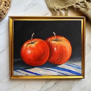 Apple painting Art Print Still life painting Apple wall art Original painting Small oil painting Farmhouse wall décor Fruit painting. zdjęcie 1