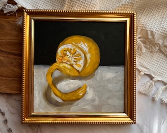 Lemon Oil Painting Original Art Lemon Still Life Painting Lemon Wall Art Fruit Artwork Moody Oil Painting 6 x 6 in