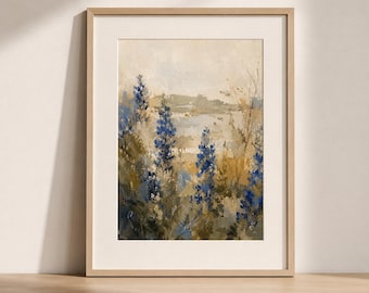 Texas Landscape Oil Painting Print, Rustic Ranch Wall Art, Countryside Texas Art, Western Oak Tree Painting, Farmhouse Decor, Neutral Art