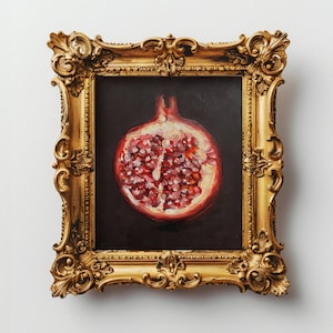 Pomegranate Print Moody Oil Painting Original Art Fruit Artwork Farmhouse Home Decor French Kitchen Art
