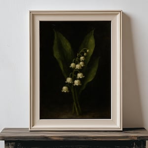 Print Lily of the Valley Original Oil Painting Art Poster Floral Artwork Spring White Flowers Moody Classic Oil Painting Home Decor