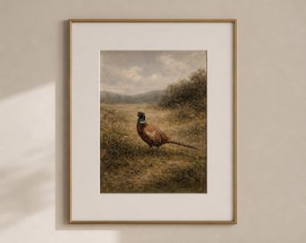 Pheasant Print, Original Oil Painting, Moody Hunting Wall Art, Rustic Game Bird Decor, Wildlife Artwork for Country Home