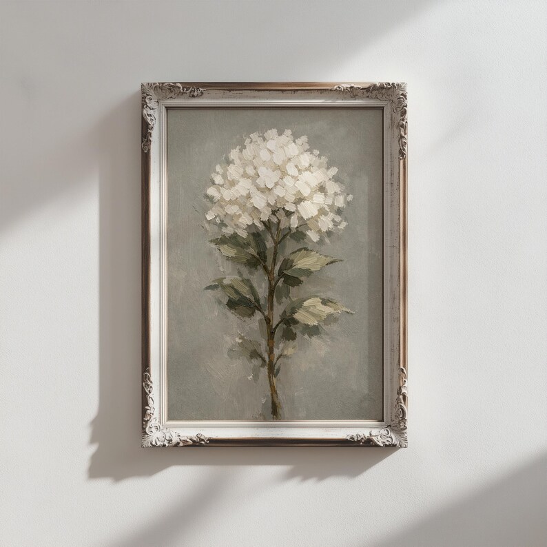 White Hydrangea Oil Painting Print, Neutral Wall Art, Floral Artwork ...