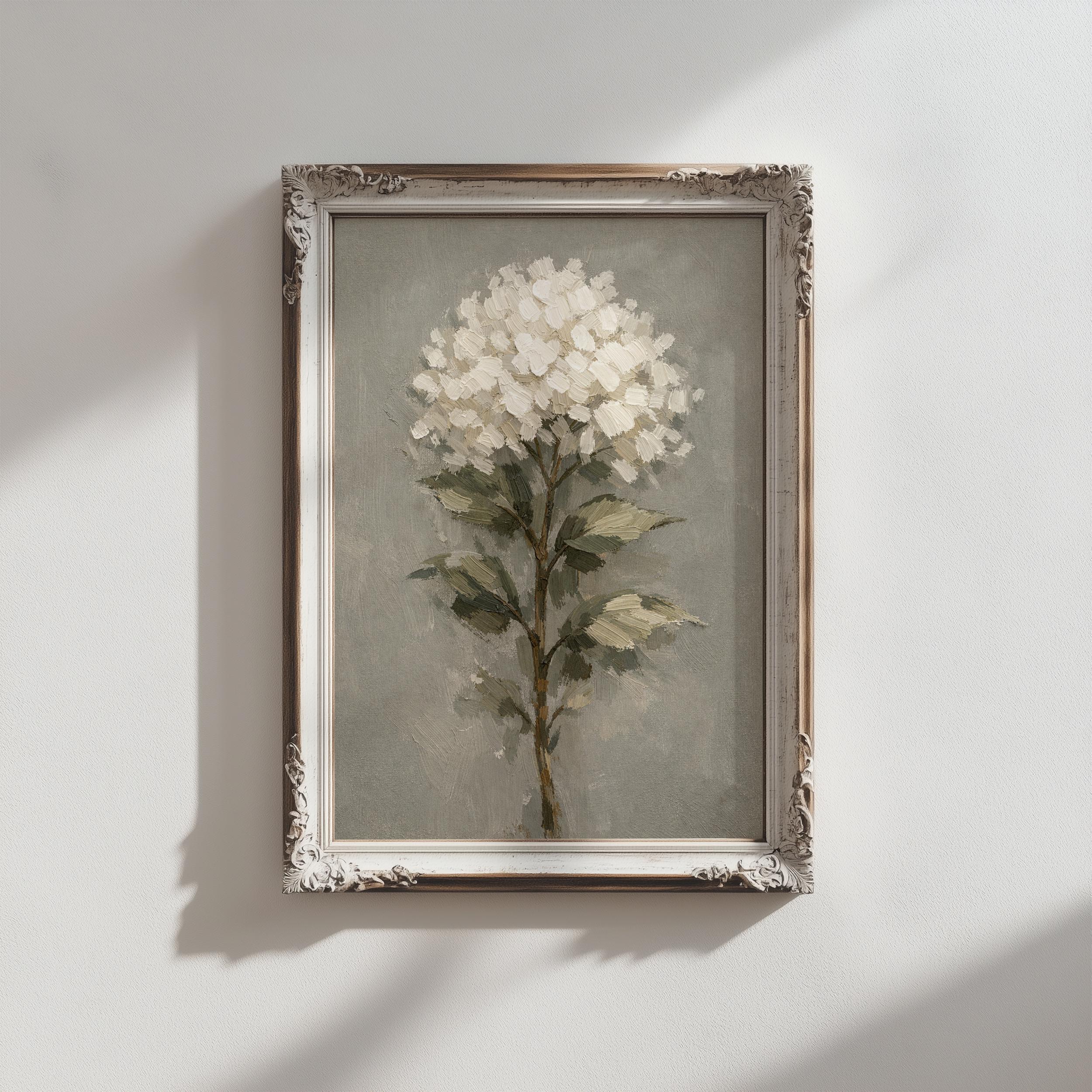White Hydrangea Oil Painting Print, Neutral Wall Art, Floral Artwork ...
