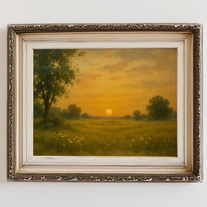 Peinture à l&#39;huile originale paysage impression d&#39;art coucher de soleil prairie campagne affiche d&#39;art mural fleurs sauvages champ ferme décoration d&#39;intérieur