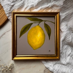 Original Oil Painting Lemon Painting Hand Painted Art Unframed Lemon Still Life Painting Lemon Wall Art Fruit Artwork Moody Oil Painting image 1