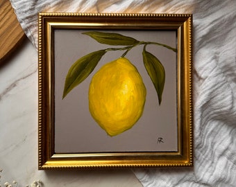 Original Oil Painting Lemon Painting Hand Painted Art Unframed Lemon Still Life Painting Lemon Wall Art Fruit Artwork Moody Oil Painting