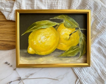 Lemon Painting Original Oil Art Lemon Lemon Still Life Painting Lemon Wall Art Fruit Artwork Moody Oil Painting