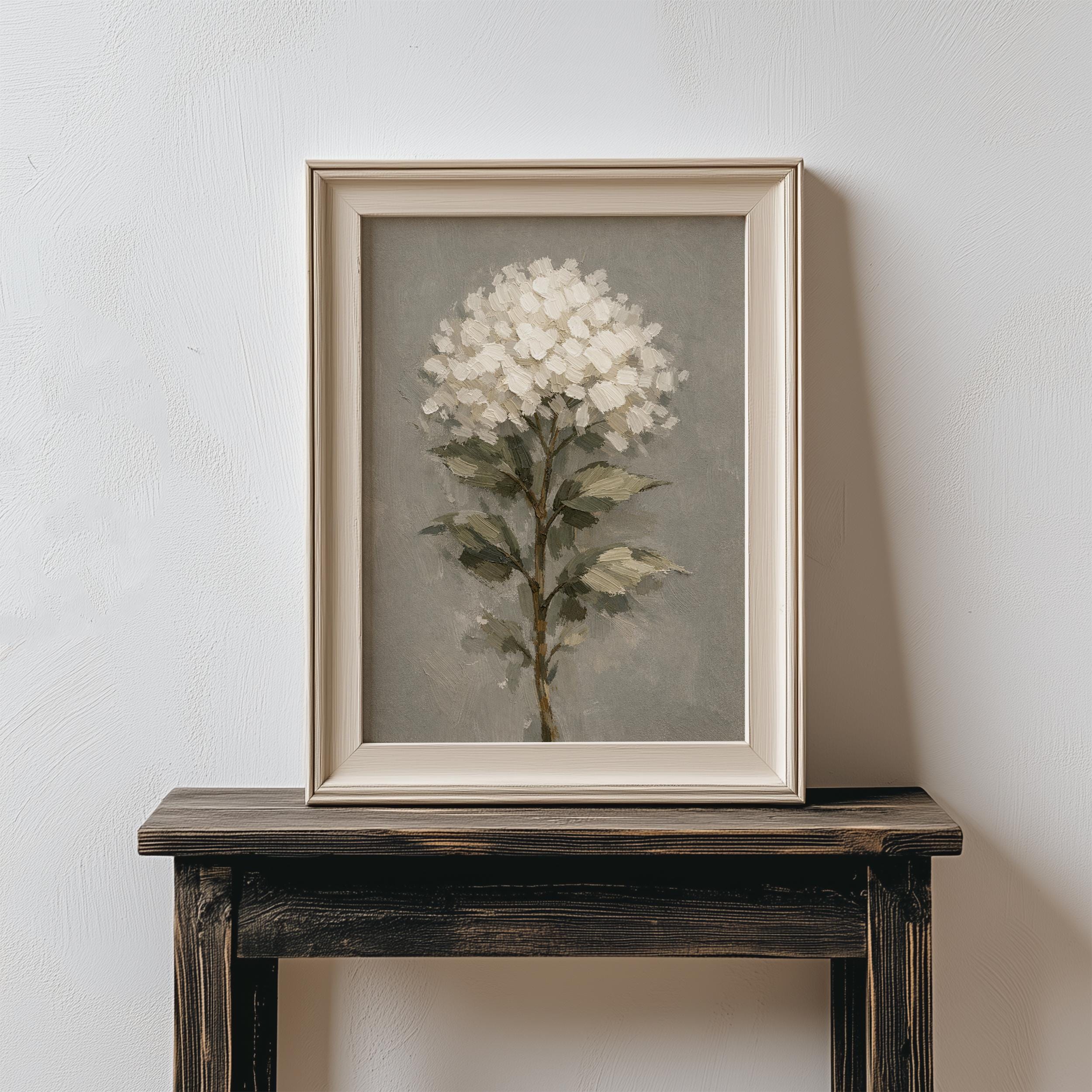 White Hydrangea Oil Painting Print, Neutral Wall Art, Floral Artwork ...