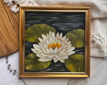 Original Painting Lotus Art Water Lily Oil Painting Asian Flower Lotus Painting Artwork Spiritual Painting Floral Wall Art Gift for Her