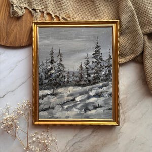 Winter Landscape Oil Painting Original Christmas Wall Art Farmhouse Home Decor Gift Winter Forest Pine Tree Art Snow Painting