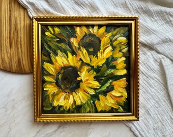 Sunflower Painting  Field Meadow Landscape Oil Painting Original Farm of Sunflowers California Farmhouse Wal Decor French Kitchen Art