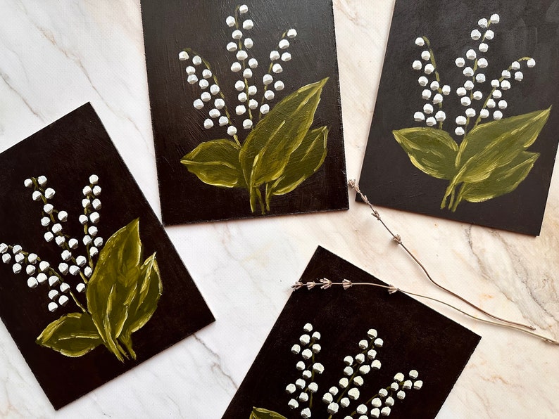 Original Oil Painting Lily of the Valley Art Floral Artwork Spring White Flowers Hand Painted Art Moody Still Life Oil Painting image 10