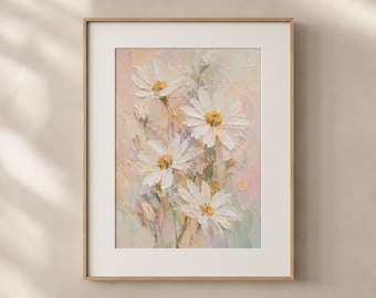 Daisy Original Oil Painting Boho Daisy Art White Daosy Art Print Sage Green Dasy Art Delicate Flower Art Tiny Wildflower Decor Provence Art