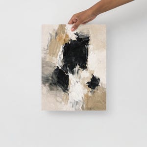 Abstract Neutral Original Oil Painting Print Modern Minimal Artwork Textured Beige Black Wall Art Poster