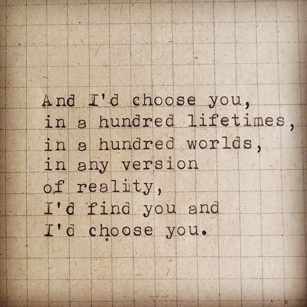 Typewriter saying | Quote "I'd choose you" on vintage paper