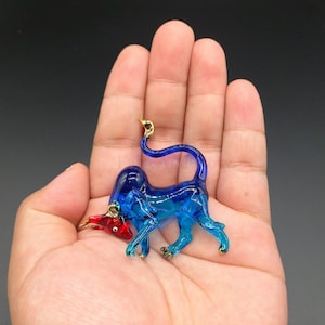 Tiny Bull glass blown figurine , red-blue bull
