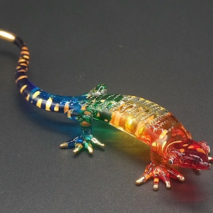 手吹きガラスのトカゲの置物、虹色の爬虫類装飾 - Etsy 日本