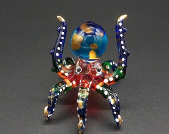 Tiny Octopus glass blown figurine , rainbow octopus