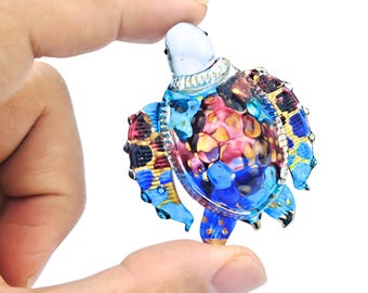 Sea Turtle Sculpture - Blown Glass Art, Miniature Animals Figurines, Dollhouse Miniature Statue, Aquarium Decor, Living Room, Coastal Decor