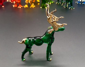 Tiny Deer glass blown figurine , Christmas Mint Deer, Green Reindeer