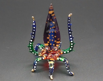 Tiny Squid glass blown figurine , colorful squid