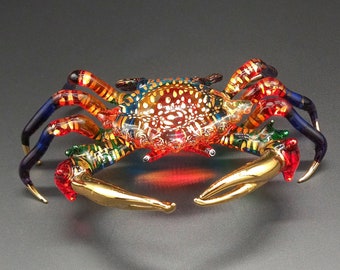 Giant Crab glass blown figurine , colorful crab