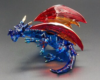 Giant Firedrake glass blown figurine , colorful European dragon, colorful wyvern