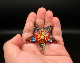 Handmade Rainbow Glass Starfish Figurine, Aquatic Decor