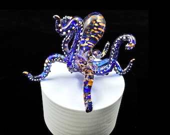 Figura soplada de vidrio de pulpo gigante, pulpo azul colorido