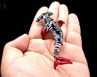 Tiny Hammerhead shark glass blown figurine , black hammerhead shark