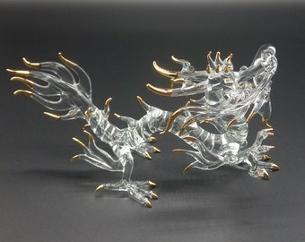 Giant Chinese Dragon glass blown figurine , colorful Asian dragon, Ancient Dragon