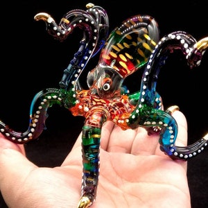 Giant Octopus glass blown figurine , colorful octopus