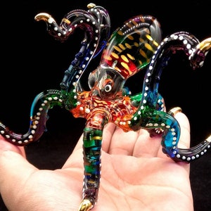 Riesen-Krakenglas geblasene Figur, bunte Krake