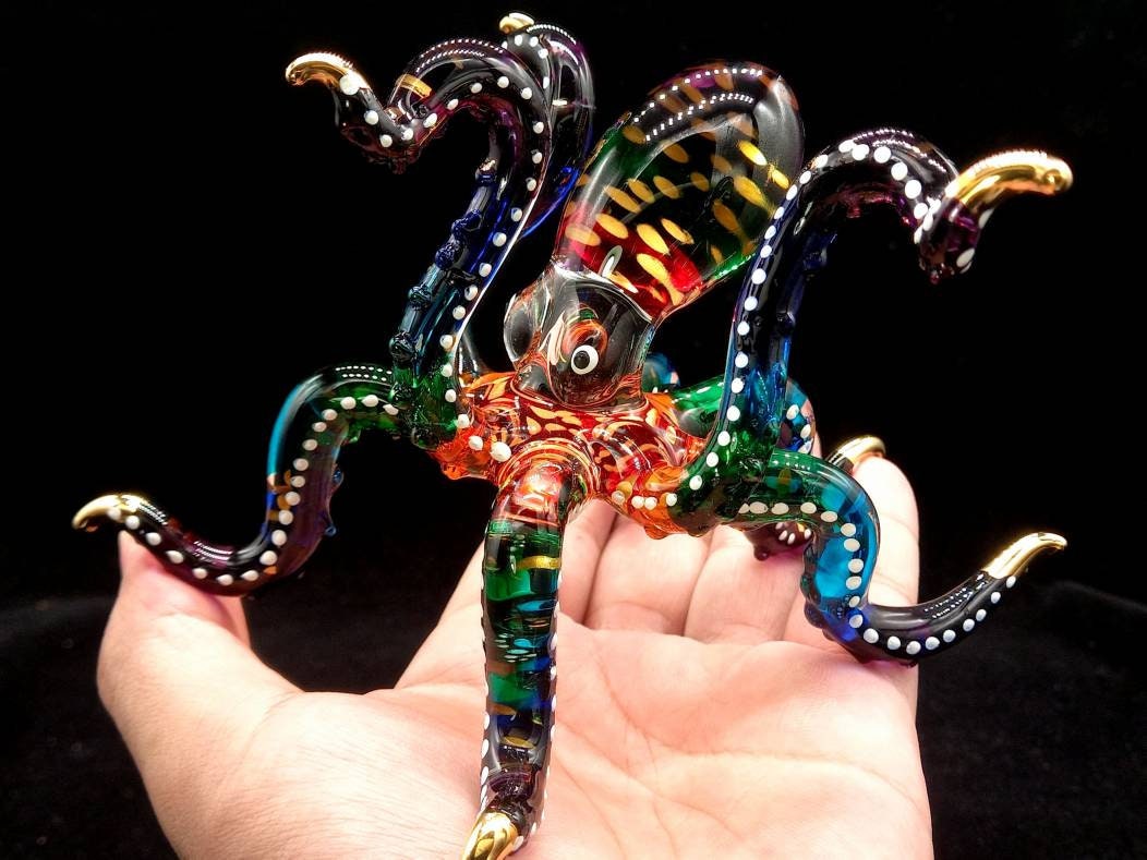 Giant Octopus glass blown figurine , colorful octopus