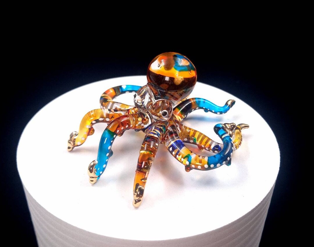 Handmade Octopus Glass Blown Figurine , Tiny Custom Kraken Glass