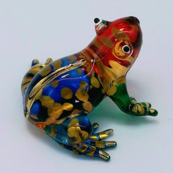 手作りの虹色のガラス製カエルの置物、金色の装飾 - Etsy 日本