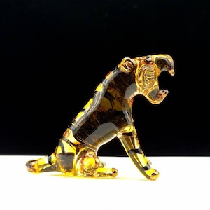 Handmade Tiger glass blown figurine , colorful mini tiger, collectible, blown glass tiger, tiger glass art