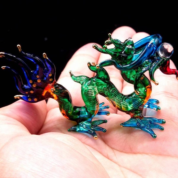 Easter Dragon Glass Figurine - Tiny Chinese Dragon, Colorful Mythic Dragon, Dragon miniature, Dragon statue